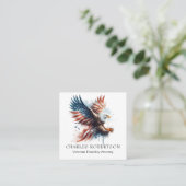 Carte De Visite Carré *~* Américain. Aigle à drapeau QR AP16 (Debout devant)