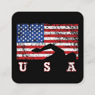 Carte De Visite Carré American Flag Swimming USA Cadeau Swim Team Premiu