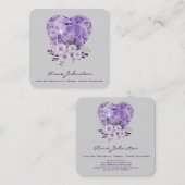 Carte de visite Carré Améthyste Coeur et Fleurs (Devant / Derrière)