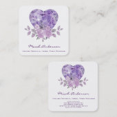 Carte De Visite Carré Améthyste Coeur pourpre Roses (Devant / Derrière)