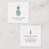 Carte De Visite Carré Ananas bleu à la mode de regard d'aquarelle (Devant / Derrière)