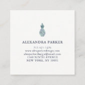 Carte De Visite Carré Ananas bleu à la mode de regard d'aquarelle (Dos)