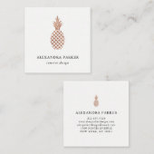 Carte De Visite Carré Ananas rose d'or de Faux élégant (Devant / Derrière)