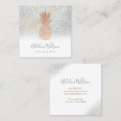 Carte De Visite Carré Ananas rose en or sur parties scintillant FAUX (Devant / Derrière)