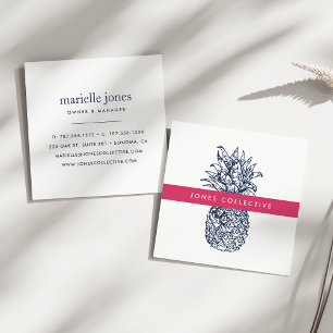 Carte De Visite Carré Ananas rose et marine
