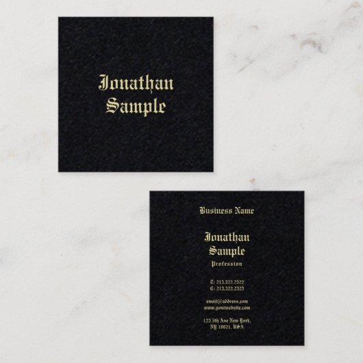 Carte De Visite Carré Ancien texte anglais Premium Black Gold Classic (Devant / Derrière)