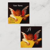 Carte De Visite Carré ANGEL PLAYING LUTE Music Making Cherub (Devant / Derrière)