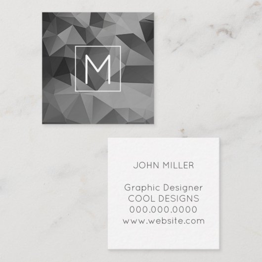 Carte De Visite Carré Angles géométriques Monogramme INITIAL Gris modern (Devant / Derrière)