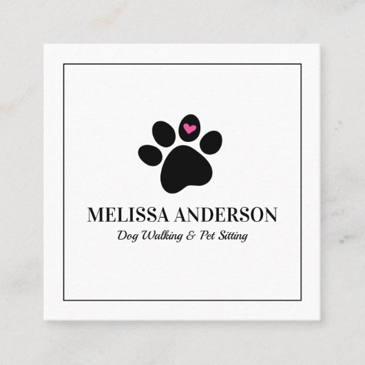 Carte De Visite Carré Animaux de compagnie Chien Chat Coeur Paw Personna (Devant)