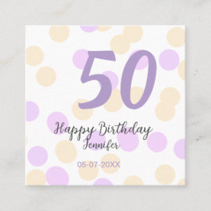 Carte De Visite Carré anniversaire 50 ans ajouter nom date violet orange