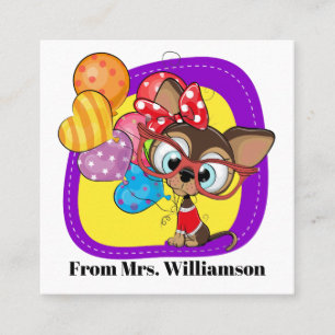 Carte De Visite Carré Anniversaire trop mignon / Merci / etc - Voir reto