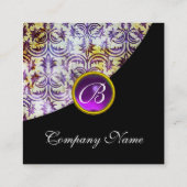 Carte De Visite Carré ANTIQUE DAMASK PURPLE GEM MONOGRAM Black Pearl (Dos)