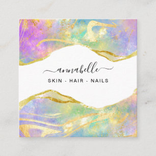 Carte De Visite Carré *~* AP26 Ethereal OPAL Rainbow QR Gold Parties sci