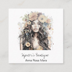 Carte De Visite Carré *~* AP57 Orange Boho QR Fleurs cheveux Hippie fill