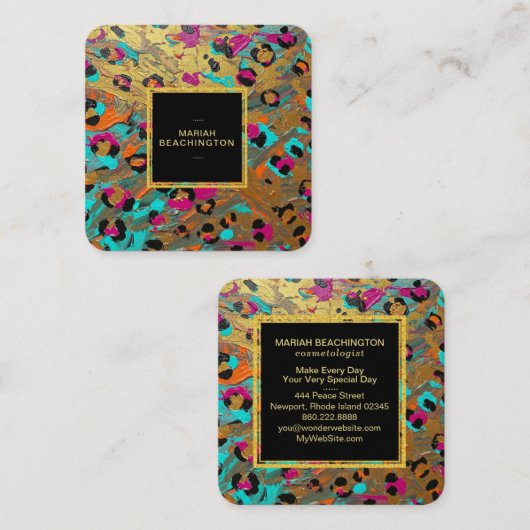 Carte De Visite Carré ** AP93 Leopard Animal Neon Bold Or Abstrait (Devant / Derrière)