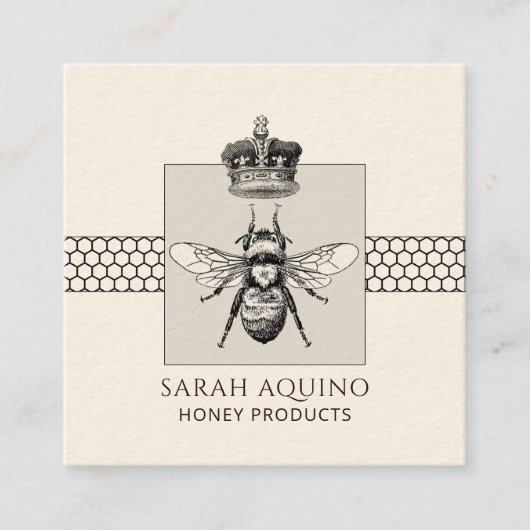 Carte De Visite Carré Apiary Beekeeper Honeycomb Crown Honey (Devant)