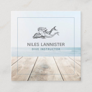 Carte De Visite Carré Aqua Blue Dive Instructeur Mermaid Dolphin