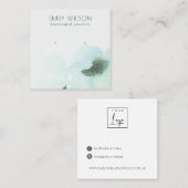Carte De Visite Carré Aqua Blue Floral Abstrait Écran d'oreille (Devant / Derrière)