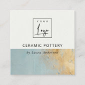 Carte De Visite Carré Aqua Blue Gold Paint Texture Logo QR Code (Devant)