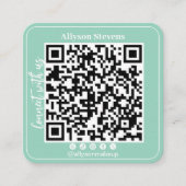 Carte De Visite Carré Aqua blue Social Media QR Code Photo Logo (Devant)