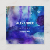 Carte De Visite Carré Aquarelle Abstraite bleu violet (Devant)