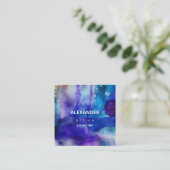 Carte De Visite Carré Aquarelle Abstraite bleu violet (Debout devant)