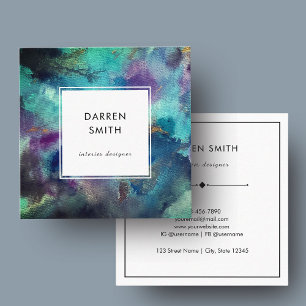 Carte De Visite Carré Aquarelle Abstraite Bleu Violet Élégant et Vibrant