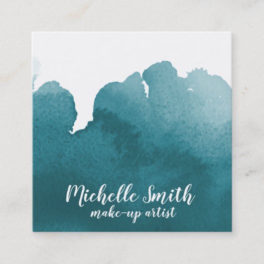 Carte De Visite Carré Aquarelle Abstraite couleur turquoise trait de bro (Devant)