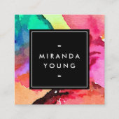 Carte De Visite Carré Aquarelle Abstraite de couleur vive (Devant)