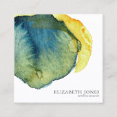 Carte De Visite Carré Aquarelle Abstraite jaune bleu (Devant)