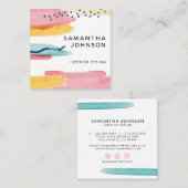 Carte De Visite Carré Aquarelle Abstraite moderne Jaune Rose Bleu Design (Devant / Derrière)