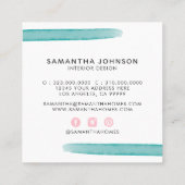 Carte De Visite Carré Aquarelle Abstraite moderne Jaune Rose Bleu Design (Dos)