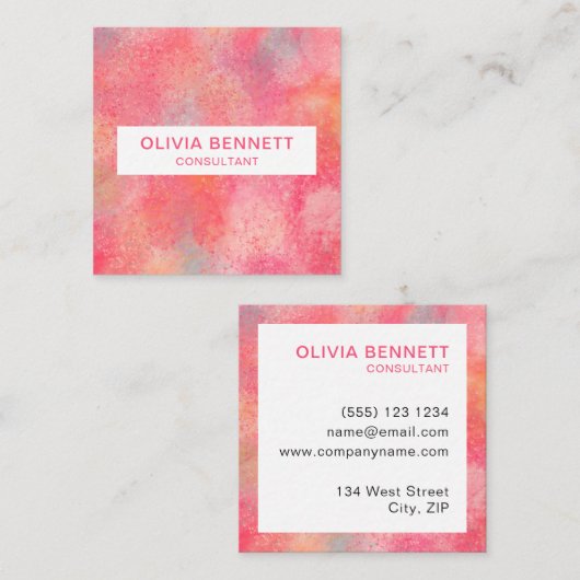 Carte De Visite Carré Aquarelle Abstraite rose moderne (Devant / Derrière)