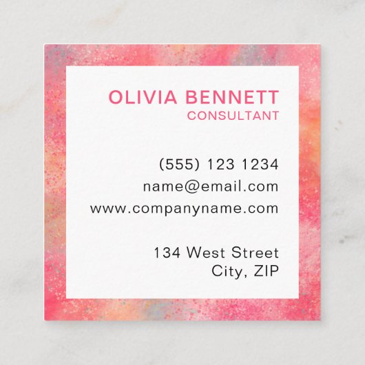 Carte De Visite Carré Aquarelle Abstraite rose moderne (Dos)