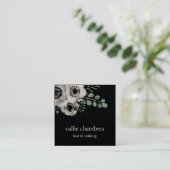 Carte De Visite Carré Aquarelle Anemone & Eucalyptus Floral (Debout devant)