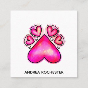 Carte De Visite Carré Aquarelle Animal Chien Paw Love Heart