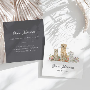 Carte De Visite Carré Aquarelle Animaux floraux   Soins aux animaux