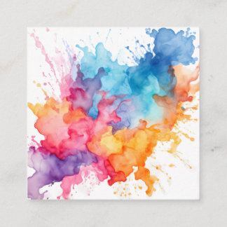 Carte De Visite Carré Aquarelle Arc-en-ciel Éclaboussé