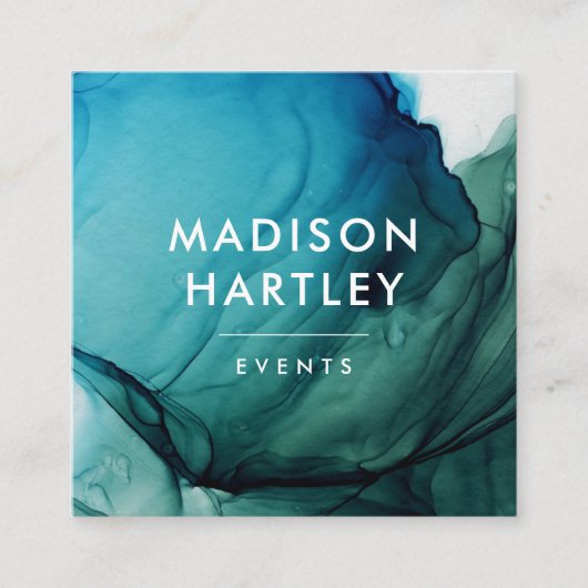 Carte De Visite Carré Aquarelle bleu et vert moderne (Devant)