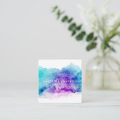 Carte De Visite Carré Aquarelle bleu et violet d'Aqua (Debout devant)