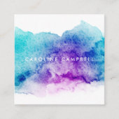 Carte De Visite Carré Aquarelle bleu et violet d'Aqua (Devant)