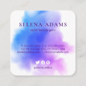 Carte De Visite Carré Aquarelle bleu foncé avec photo Abstraite (Dos)