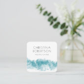 Carte De Visite Carré aquarelle bleu moderne ondulée abstraite (Debout devant)