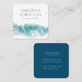 Carte De Visite Carré aquarelle bleu moderne ondulée abstraite (Devant / Derrière)