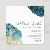 Carte De Visite Carré Aquarelle bleu moderne Unique Designer d'intérieur (Dos)