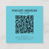 Carte De Visite Carré Aquarelle Bleu QR Code Lignes Abstraites Wavy Ocea (Dos)