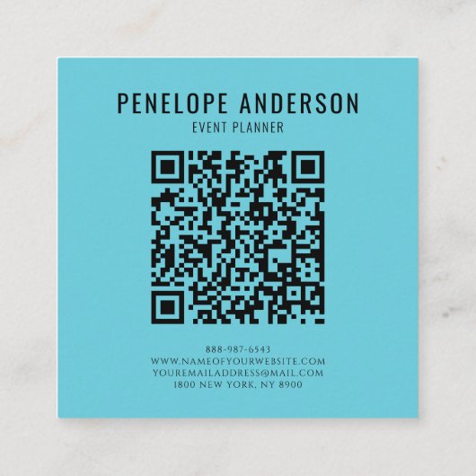 Carte De Visite Carré Aquarelle Bleu QR Code Lignes Abstraites Wavy Ocea (Dos)