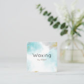 Carte De Visite Carré Aquarelle bleu vert cireux  (Debout devant)