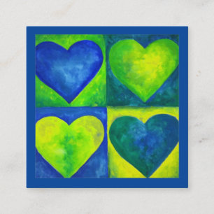 Carte De Visite Carré Aquarelle bleu vert peint Coeur Art Amour
