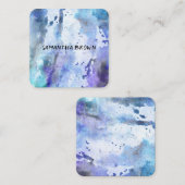 Carte De Visite Carré aquarelle bleu & violet moderne abstrait (Devant / Derrière)